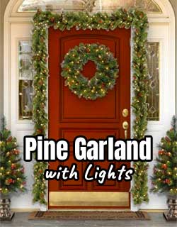 Lighted Pine Garland Hung Around Front Door
