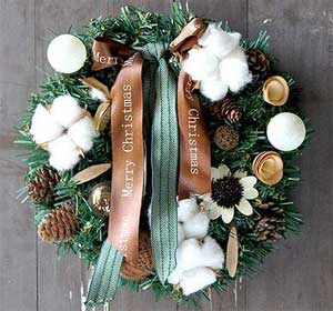 DIY Wreath Made from Cheap Faux Pine Garland, Pinecones, Ribbons, Cotton Balls and Twigs