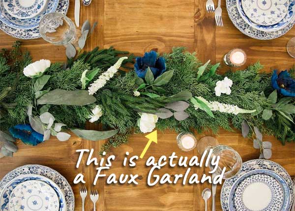 Faux Norfolk Pine Garland as Dining Table Centerpiece