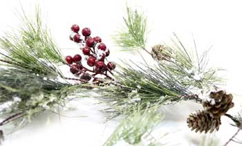 Flocked Pine and Cone Garland with Berries and Faux Frosted Snow Powder