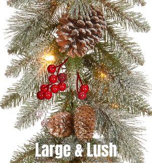 Ready-to-Hang Large Lush Pine Garland with Lights, Snow, Pinecones and Berries