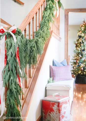 Christmas Holiday Norfolk Pine Natural Touch Garland Decorating Staircase Railing