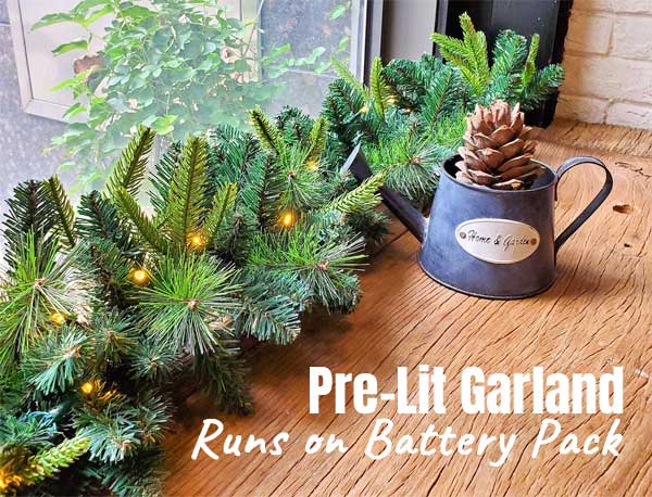 Pre Lit Battery Operated Garland with Pine, Spruce and Fir Needles and Realistic Look