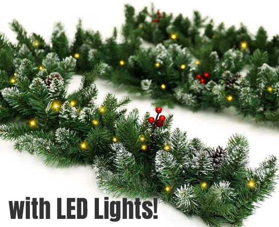 Pre-Lit Christmas Garland with 50 LED Lights, Battery Operated