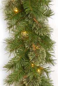 Pre-Lit Spruce and Pine Garland with Warm White Incandescent Lights and Different Types of Pine Needles
