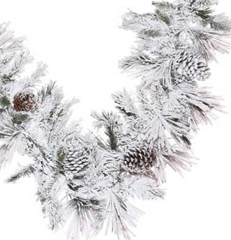 Vickerman Snowy Garland with Pinecones and Longer Needles